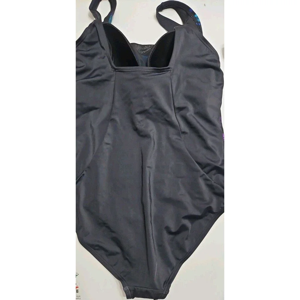 SWIMSUITS FOR ALL 1 Piece Bathing Suit CONTROL Black Blue Purple Sz 16 NEW